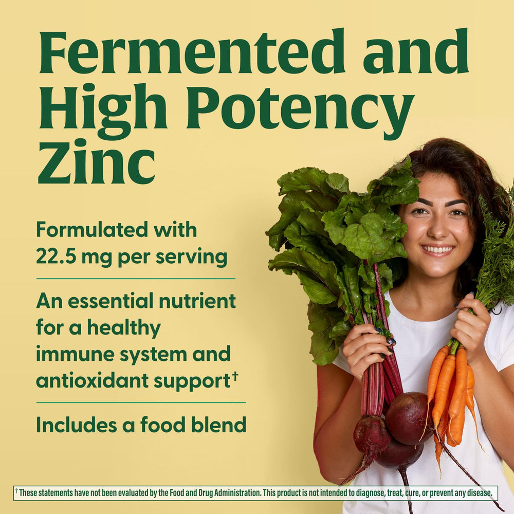 MegaFood zinc real-food blend with spinach and beetroot for daily nourishment.