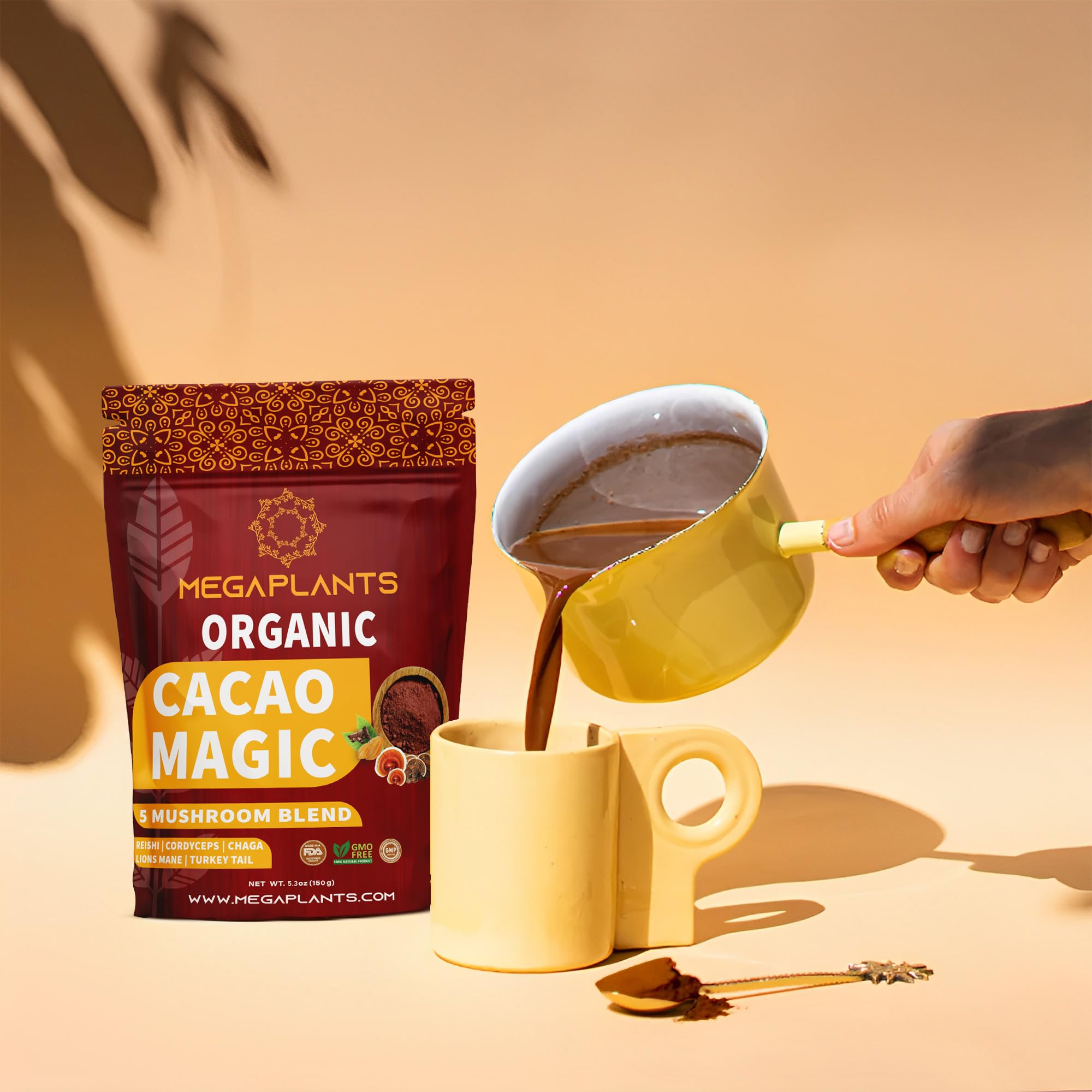 MEGAPLANTS Cacao Magic organic ingredients emphasize natural vegan formulation.