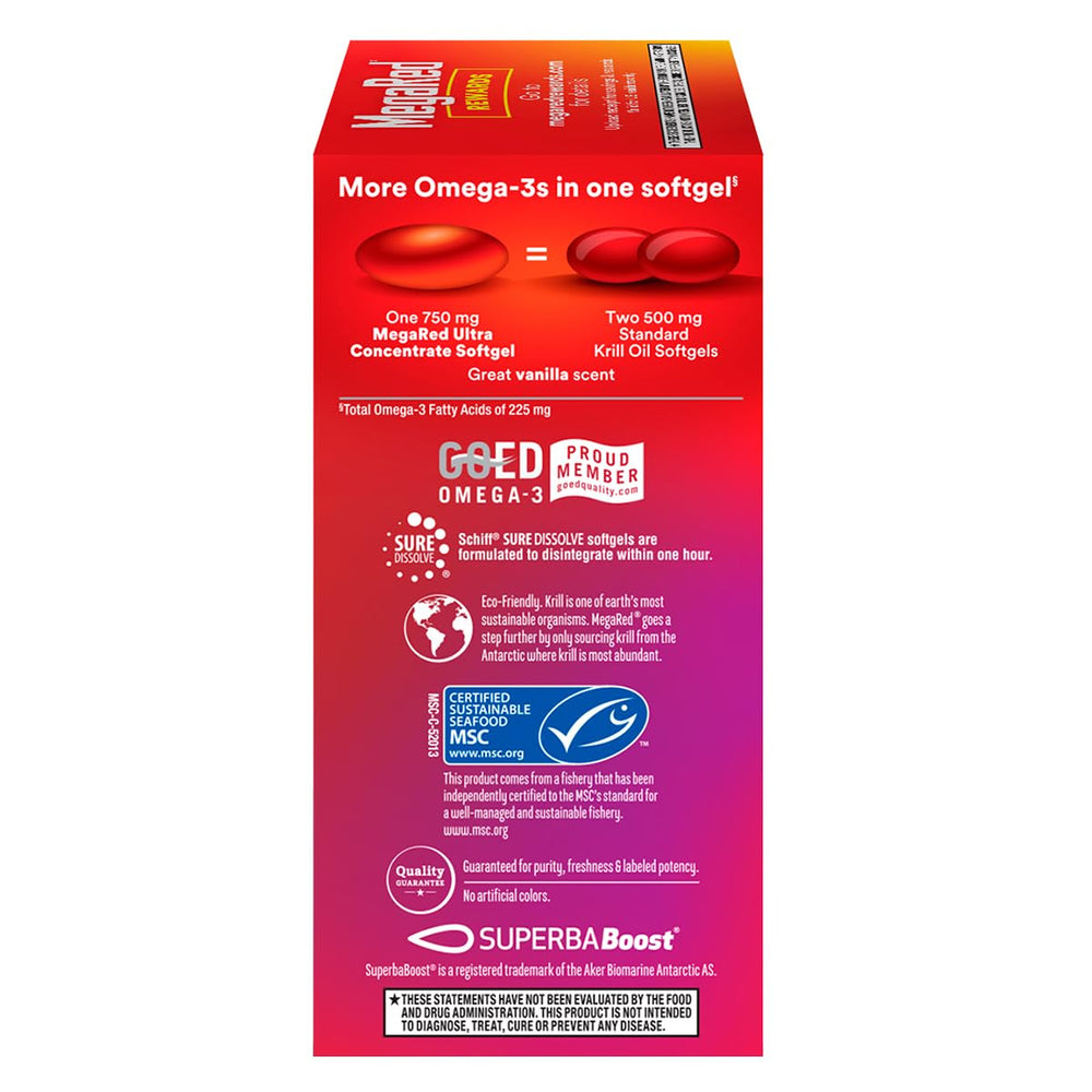 MegaRed Omega-3 softgels closeup focusing on EPA and DHA essentials