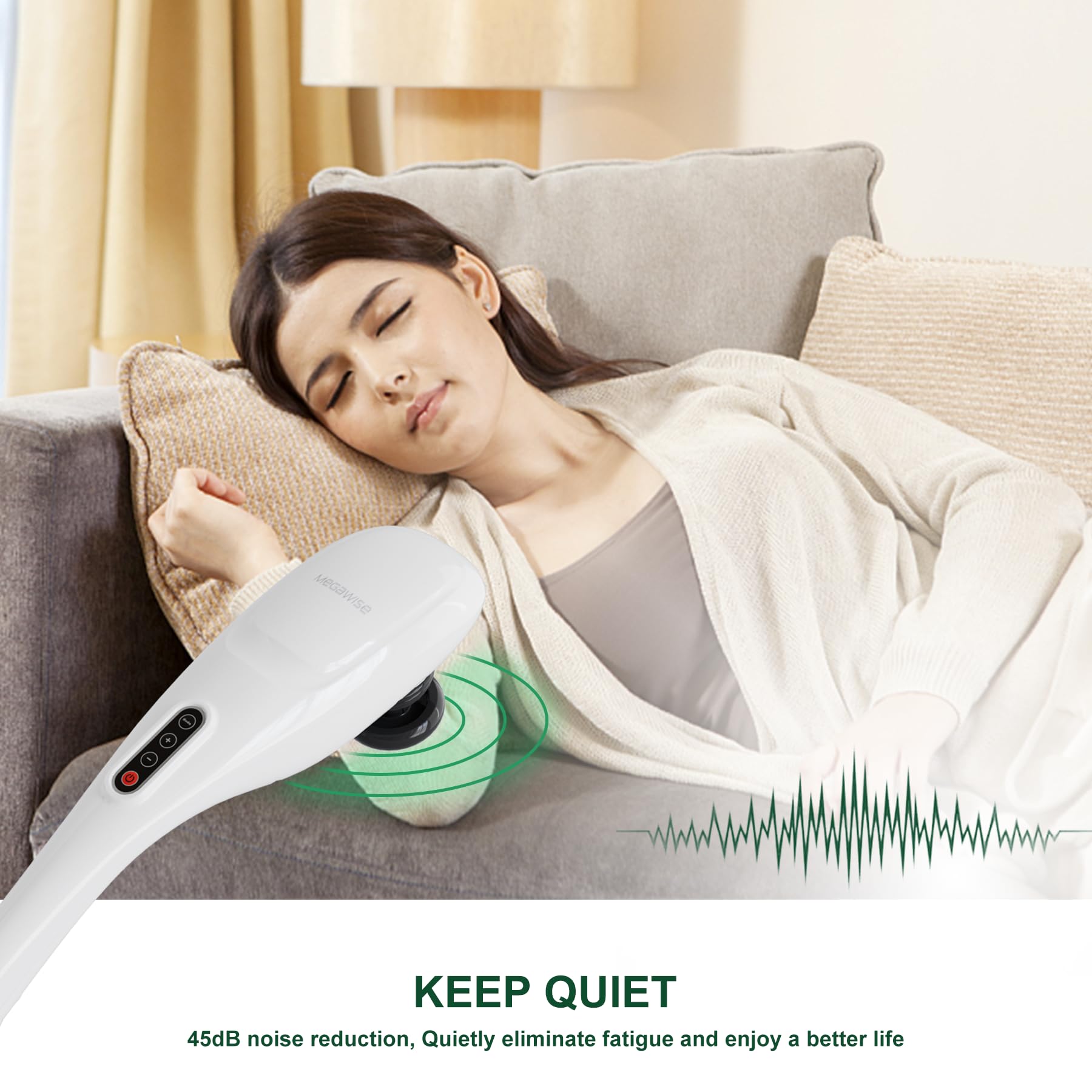 MEGAWISE deep tissue percussion reaches up to 8 mm for deeper relaxation