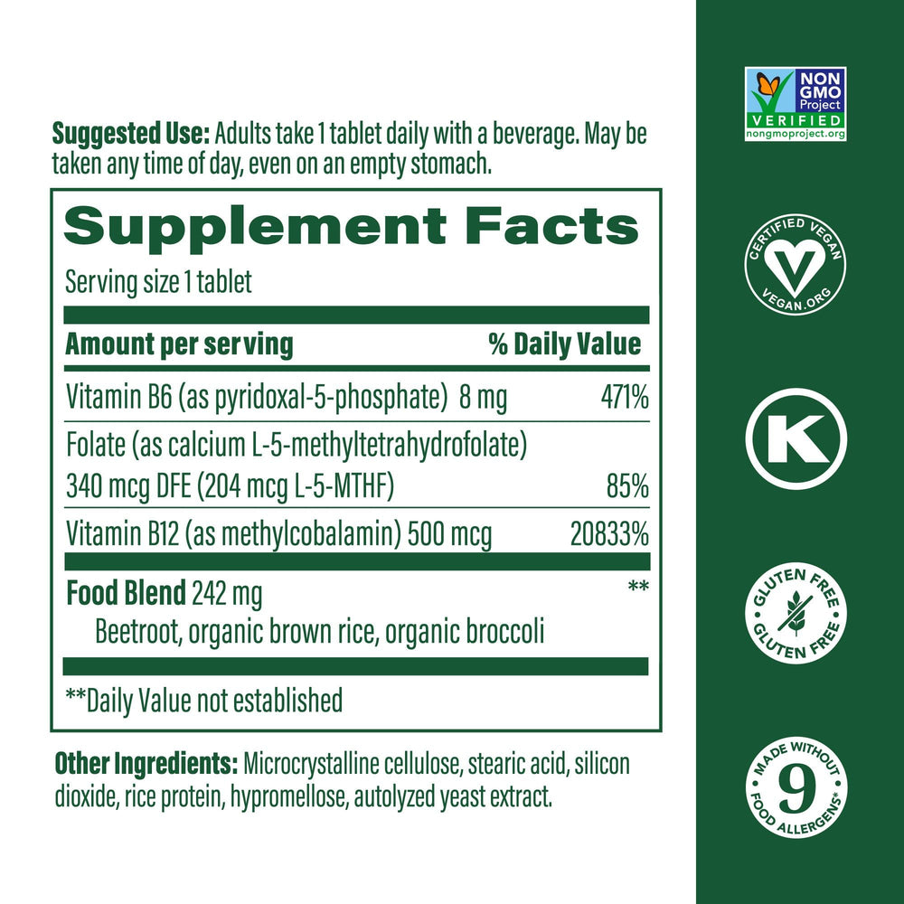 MegaFood Methyl B12 bottle front showing real-food based formula.