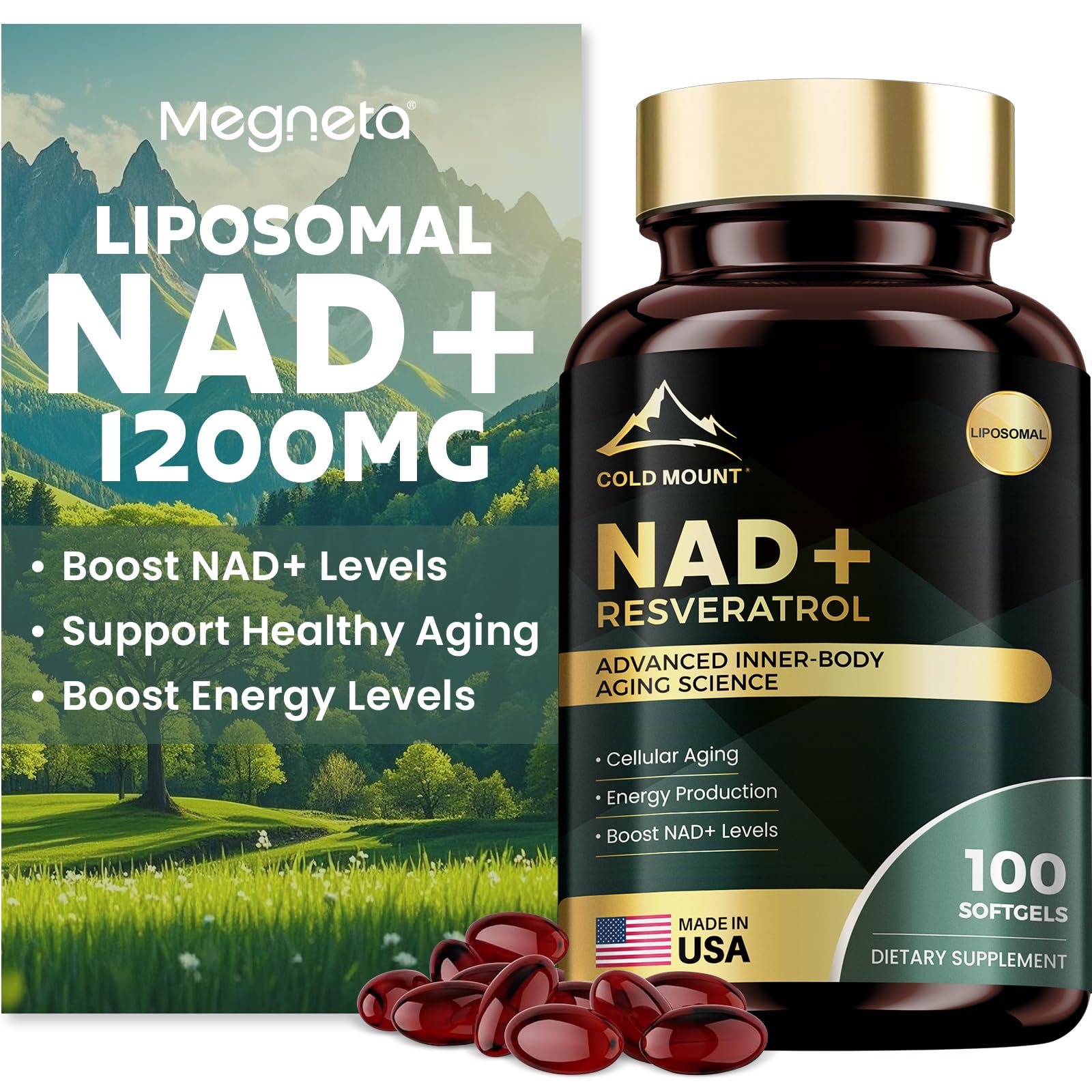 MEGNETA Liposomal NAD+ bottle for rapid absorption and daily energy support