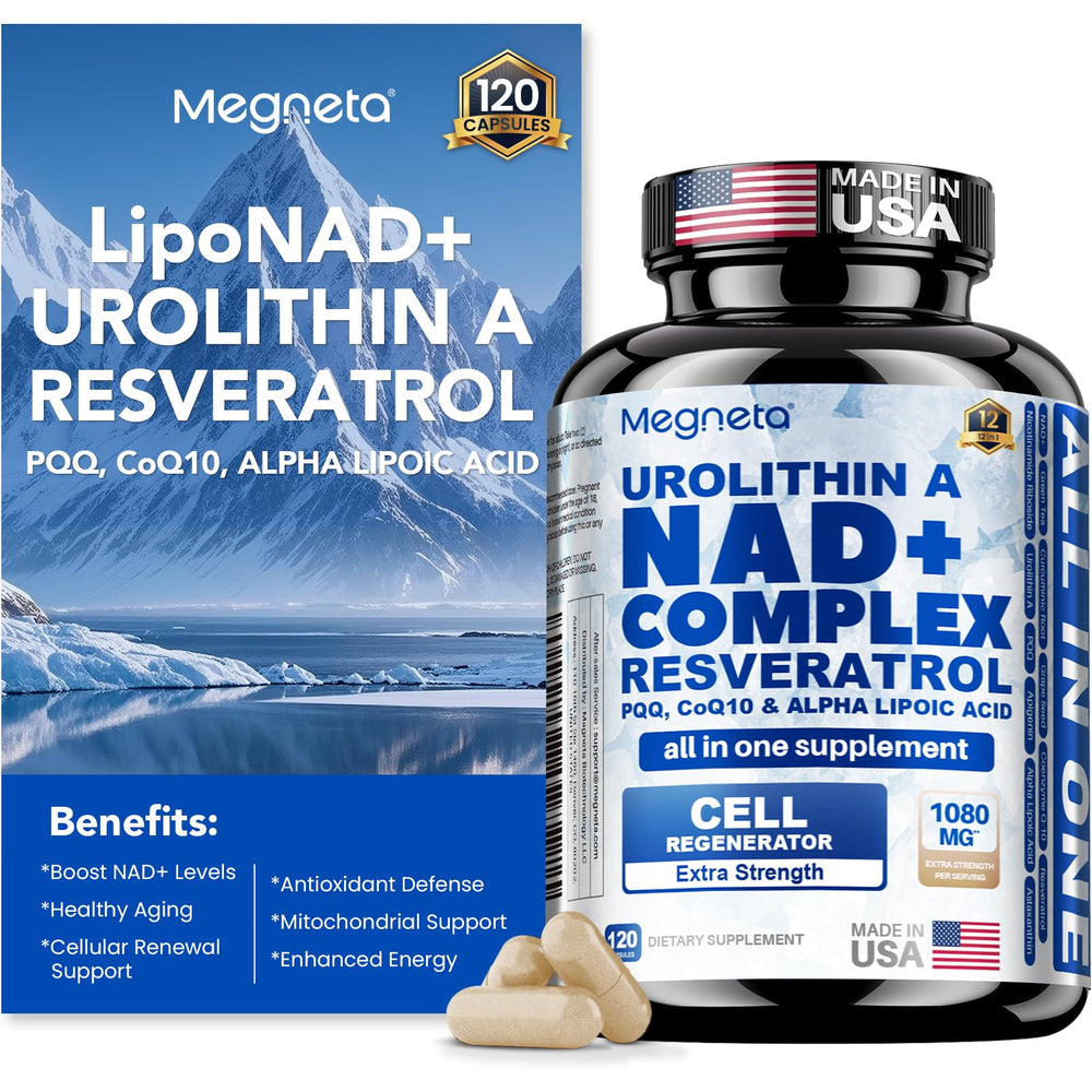 MEGNETA liposomal NAD+ Resveratrol bottle for premium cellular support and energy