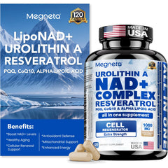 MEGNETA liposomal NAD+ Resveratrol bottle for premium cellular support and energy