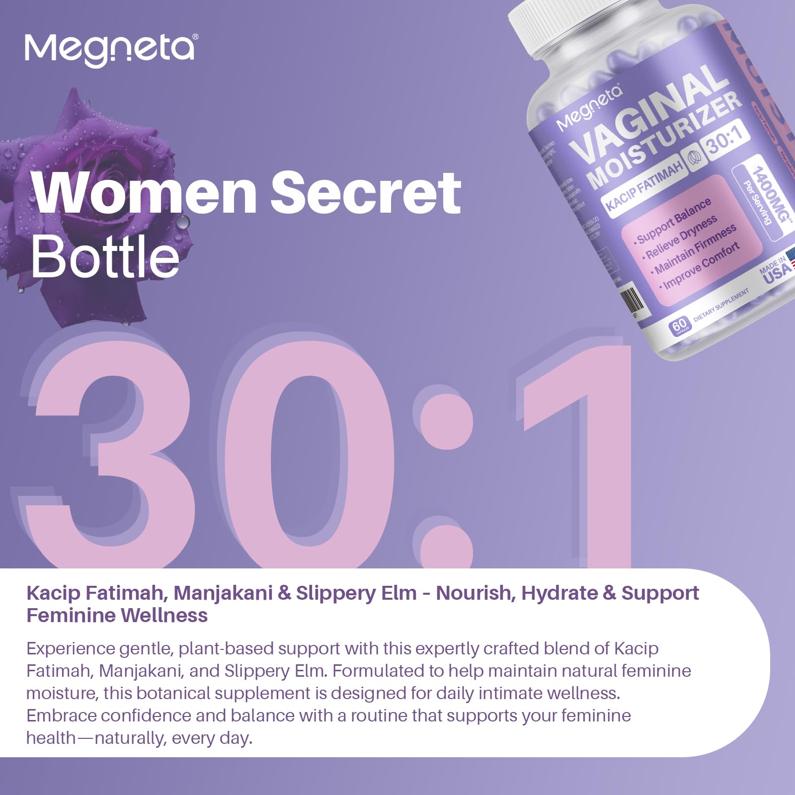 MEGNETA manjakni 200mg capsule detail and 30:1 extract note.