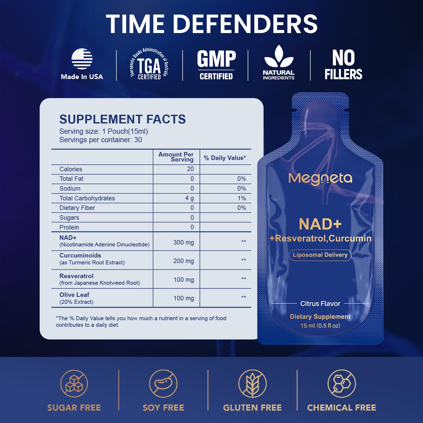 MEGNETA Liposomal NAD+ label with refrigeration after opening.