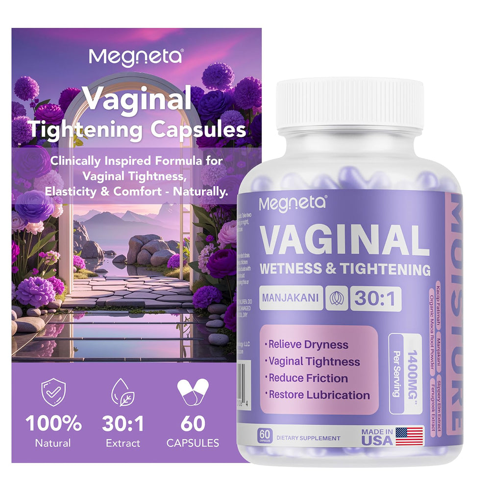 MEGNETA Vaginal Tightening Capsules bottle for discreet daily support.