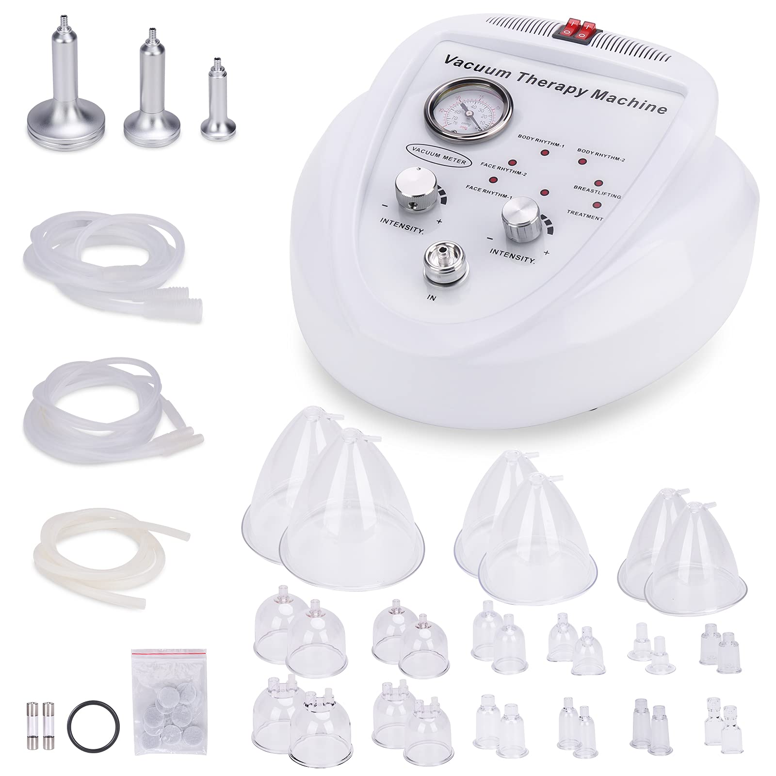Meifuly vacuum therapy cupping machine front view showing 30-cup setup