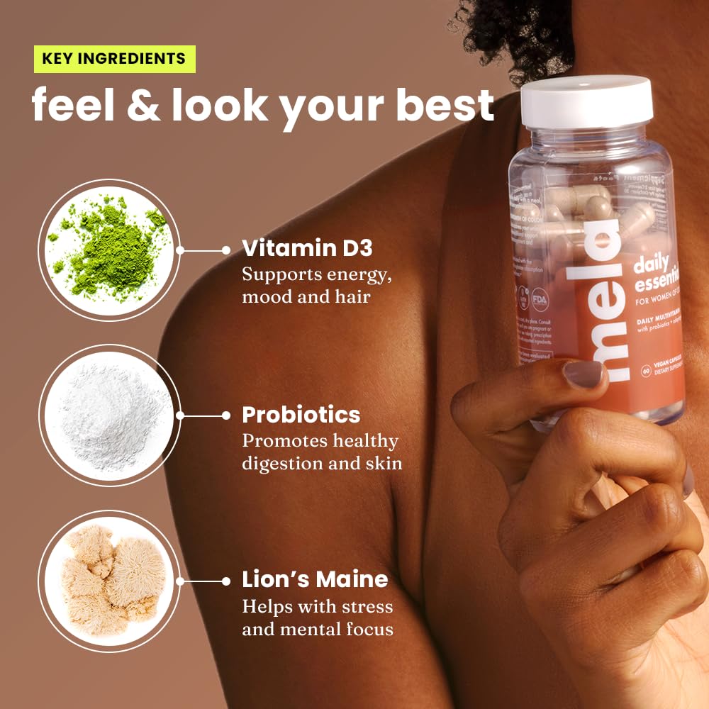 Mela Daily Essentials adaptogens cinnamon and lion's mane image; cognitive support potential.