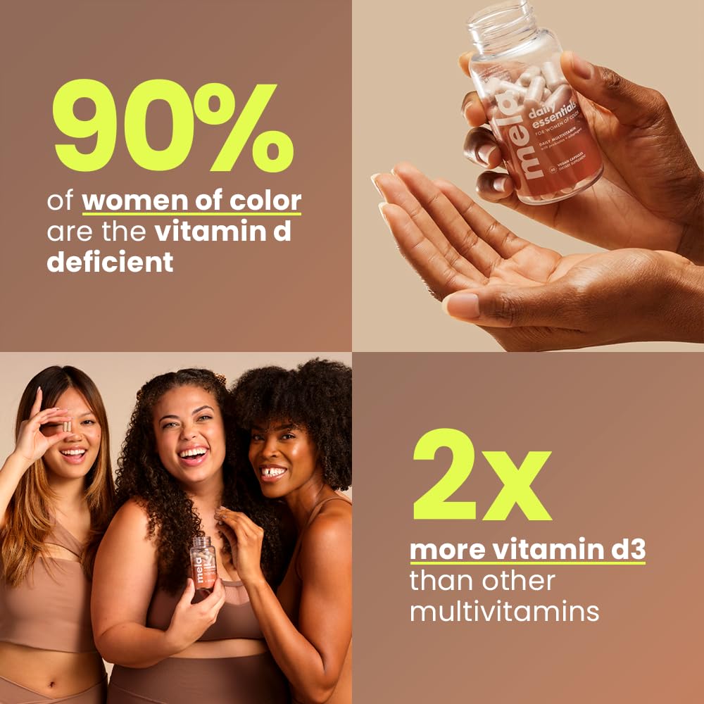 Mela Daily Essentials capsules close-up; vegan formula for energy support.