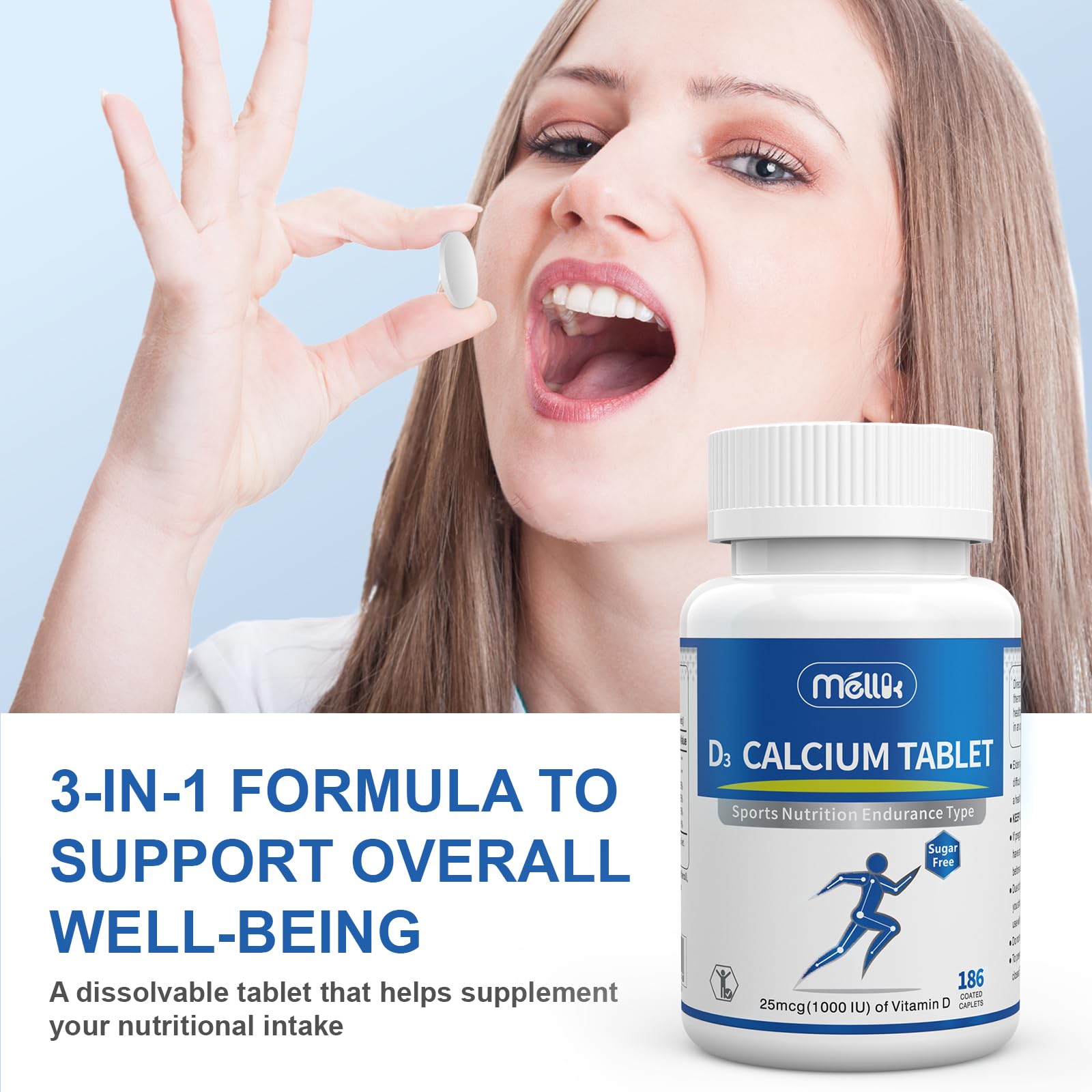 Easy-swallow Mellk tablet suited for adults 3+.