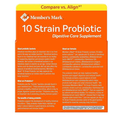 Member's Mark 10-strain capsules close-up illustrating potency and daily use.