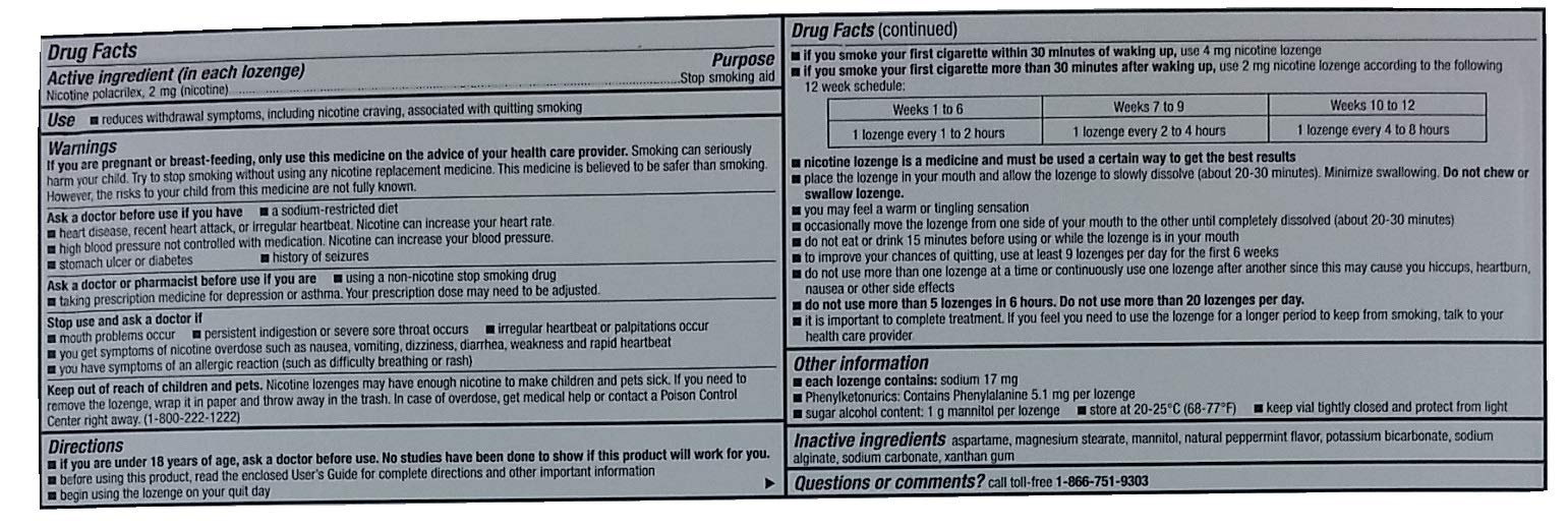 Back of pack shows 216-count supply for extended quit support.