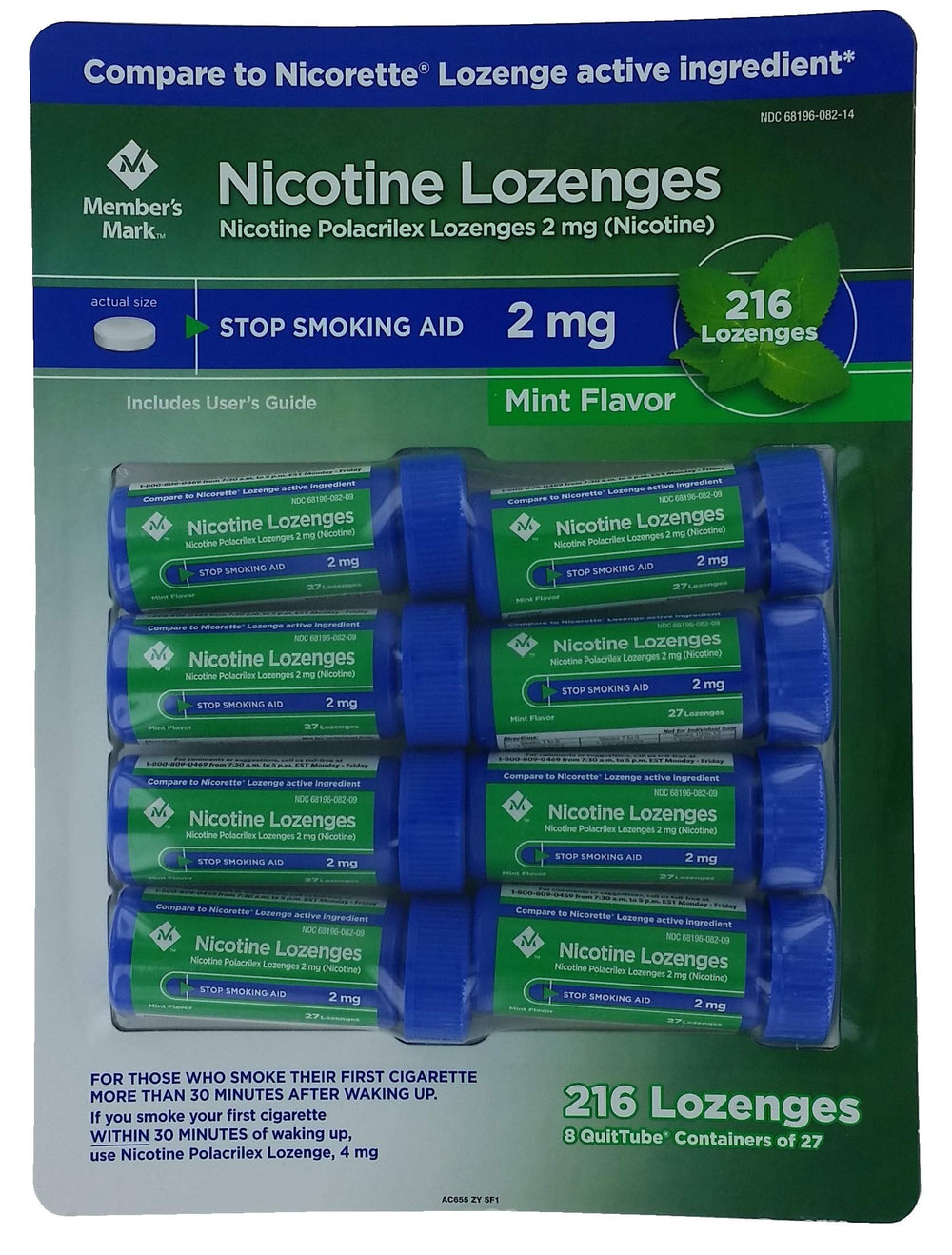 Members Mark mint lozenges pack front, discreet quit-smoking support.