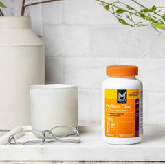 Member's Mark psyllium husk capsules close-up emphasizing easy-to-swallow capsules