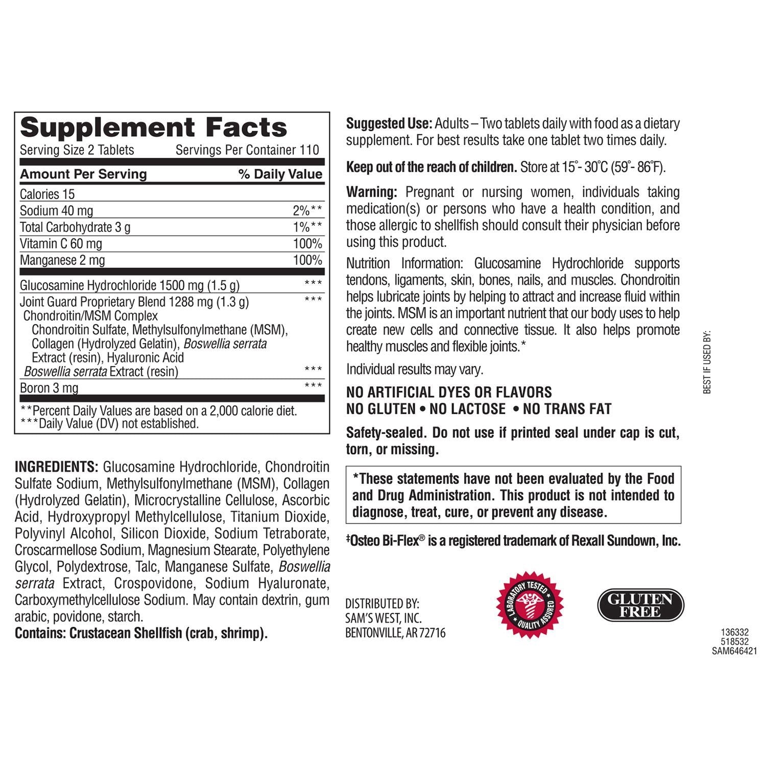 Member's Mark triple strength glucosamine bottle label visible, supports healthy mobility.