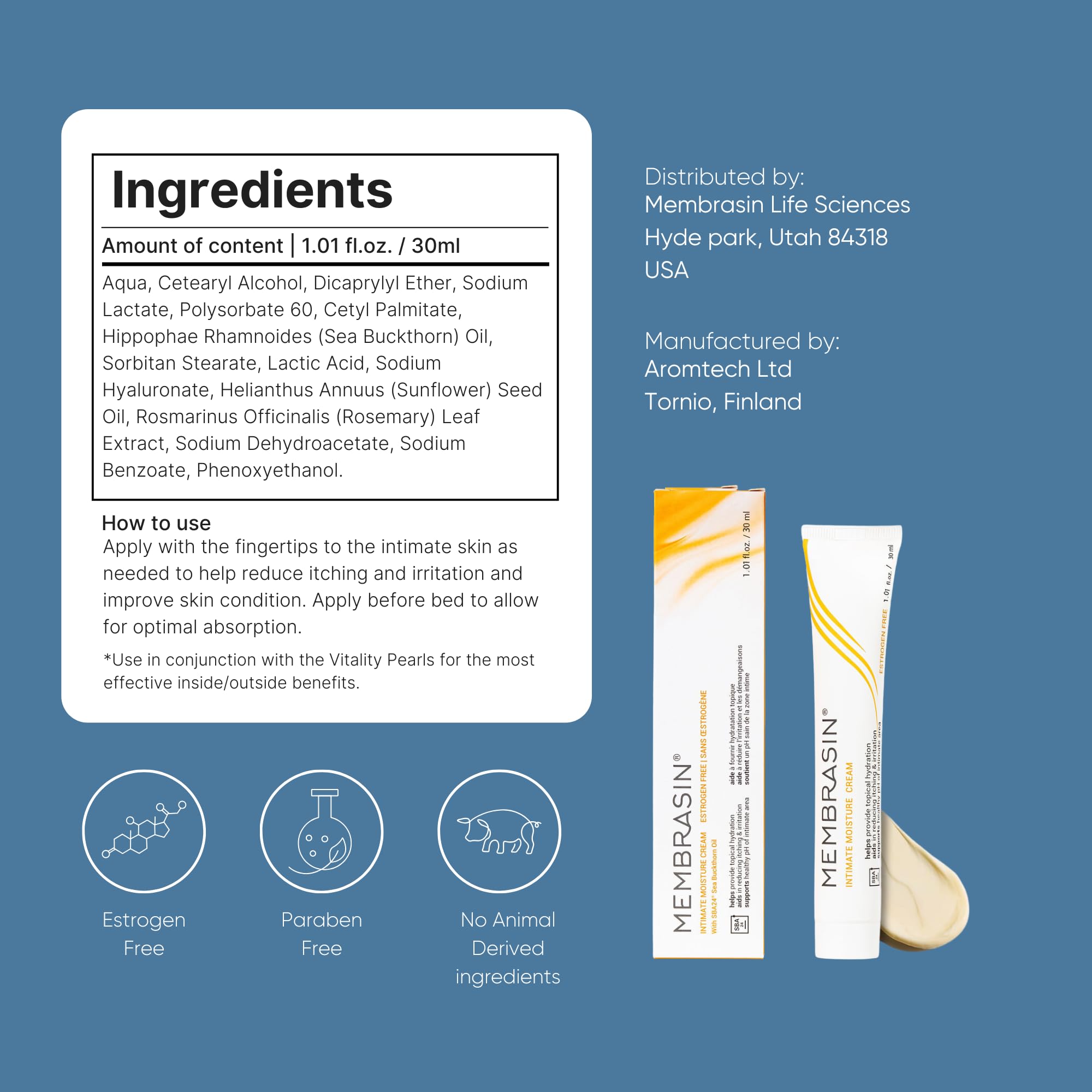 Membrasin logo on label reinforcing trusted feminine care
