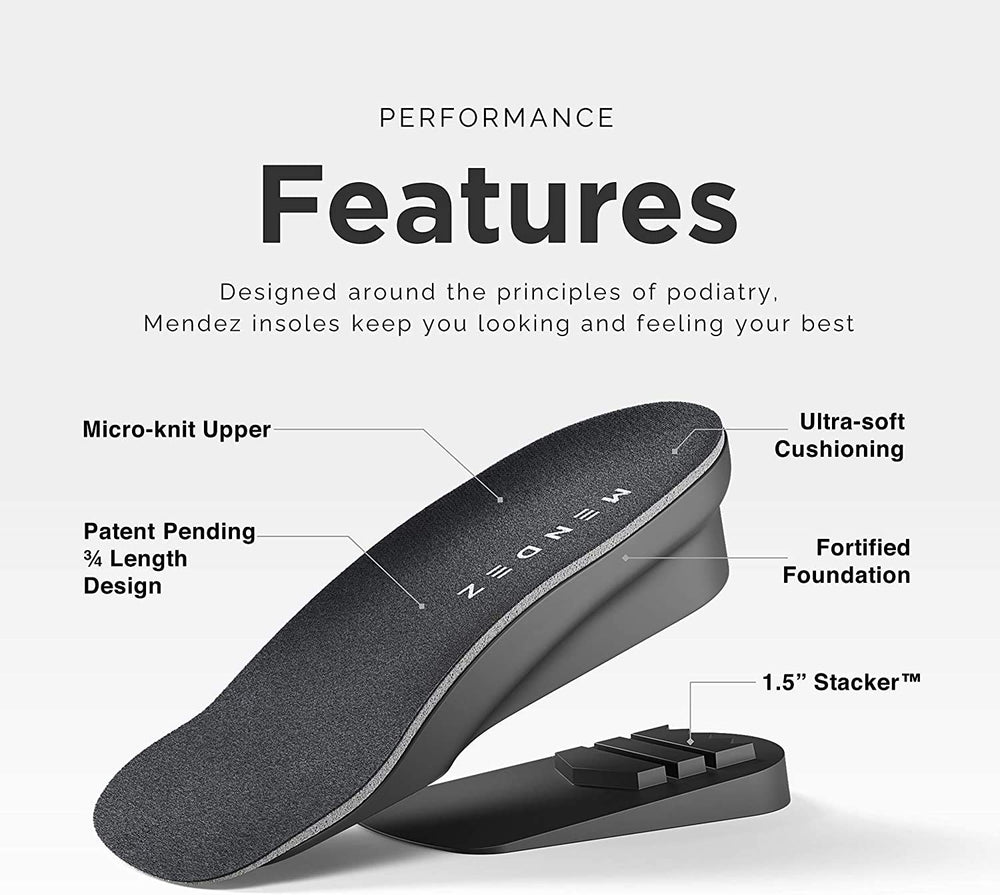 Mendez premium height insole low-profile design fits with minimal bulk