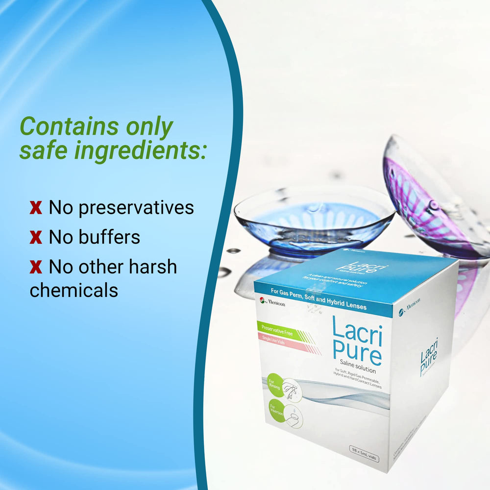 Menicon LacriPure bottle label zoom emphasized for everyday use.