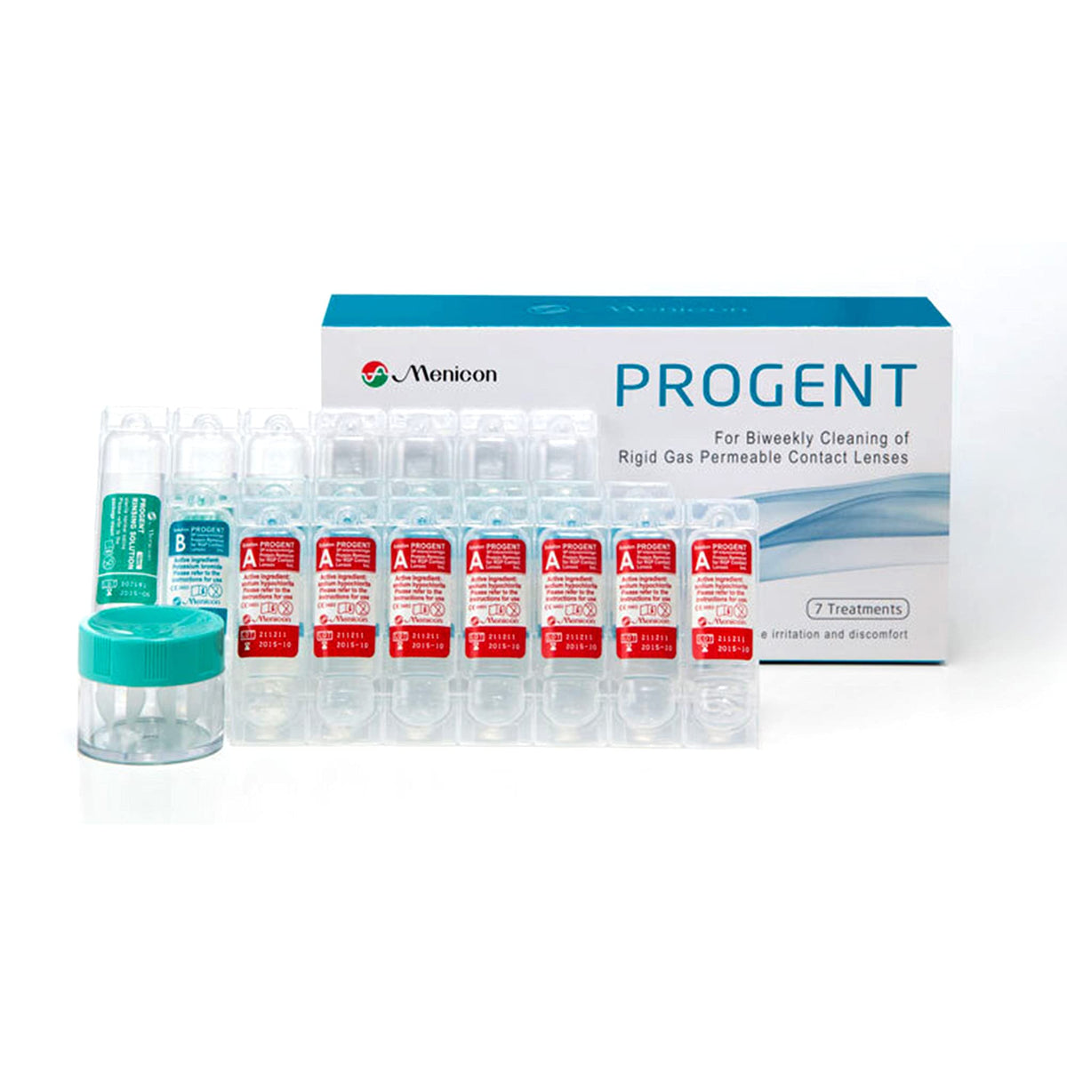 Menicon Progent bottle and packaging for seven-treatment GP lens cleaner