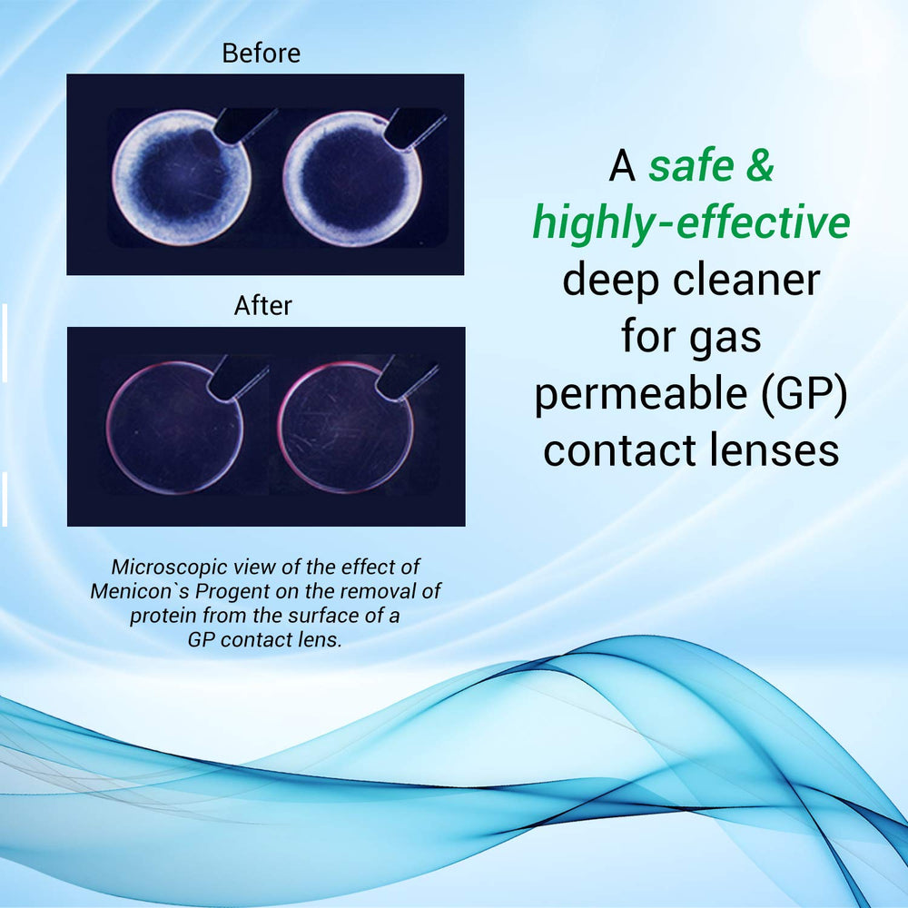 Menicon Progent lens soak bath showing 30-minute cleaning action