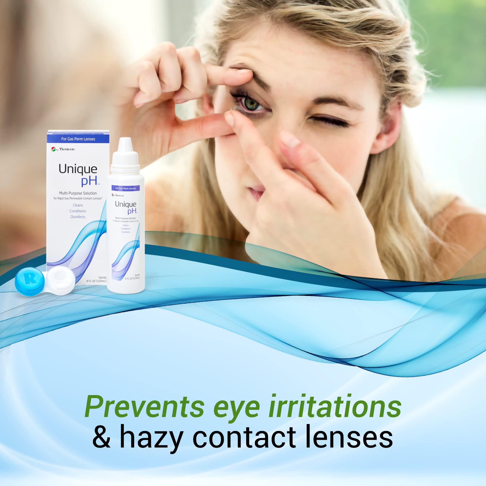 Menicon Unique pH in-use image demonstrating a lens cleaning routine.