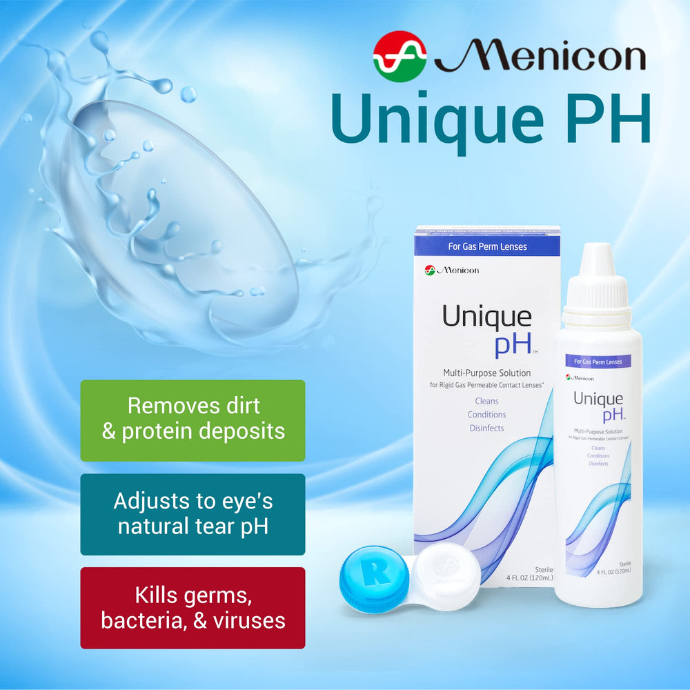 Menicon Unique pH lens case with solution ready for cleaning and storage.