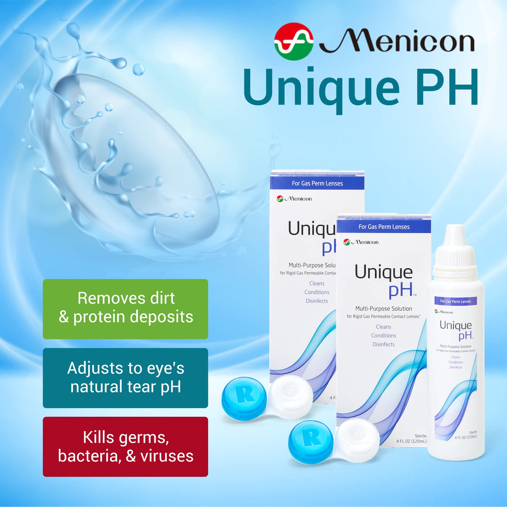 Close-up of Menicon Unique pH Multi-Purpose Solution label