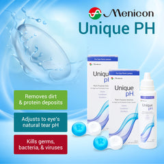Close-up of Menicon Unique pH Multi-Purpose Solution label