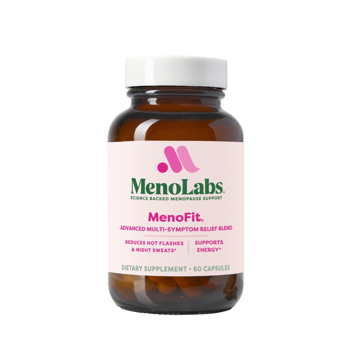MENOLABS MenoFit bottle front, daily menopause support in a convenient capsule form