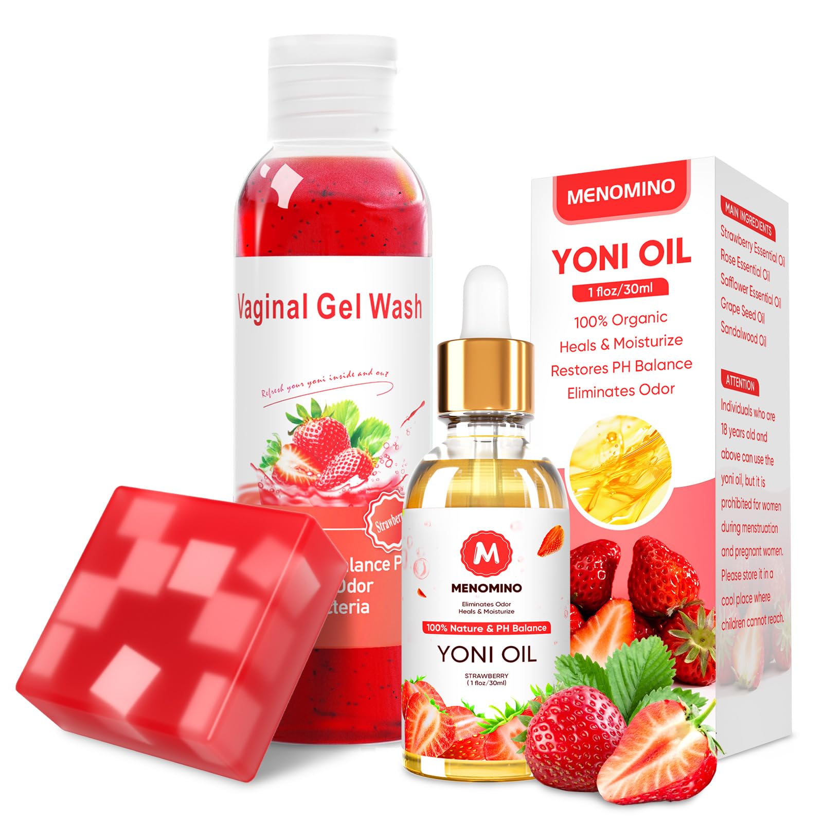 MENOMINO feminine wash bottle pouring for easy daily intimate care and balance.