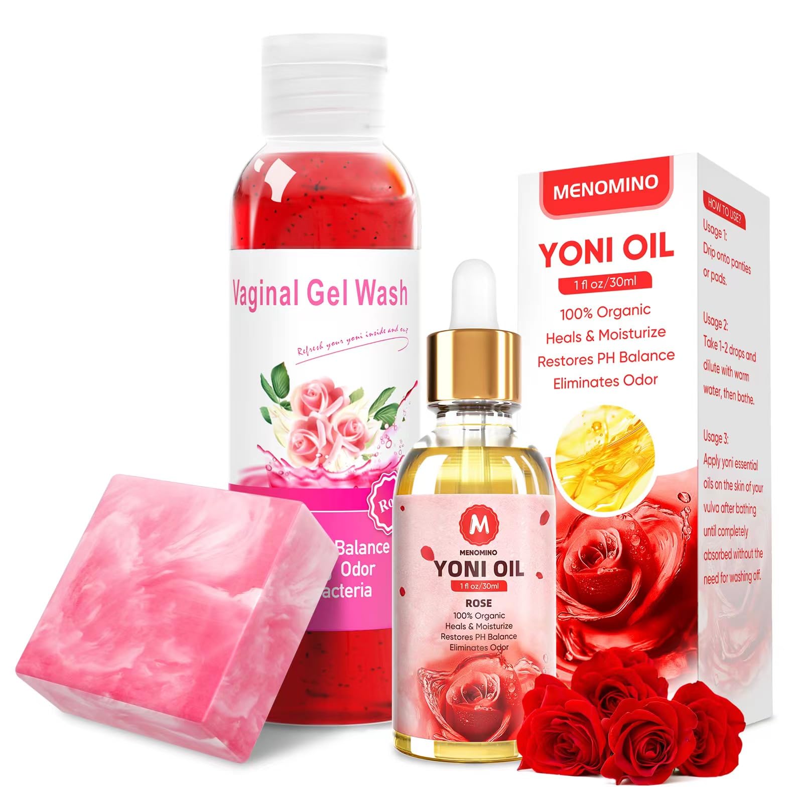 Menomino natural yoni care packaging emphasizes clean, eco-friendly materials.