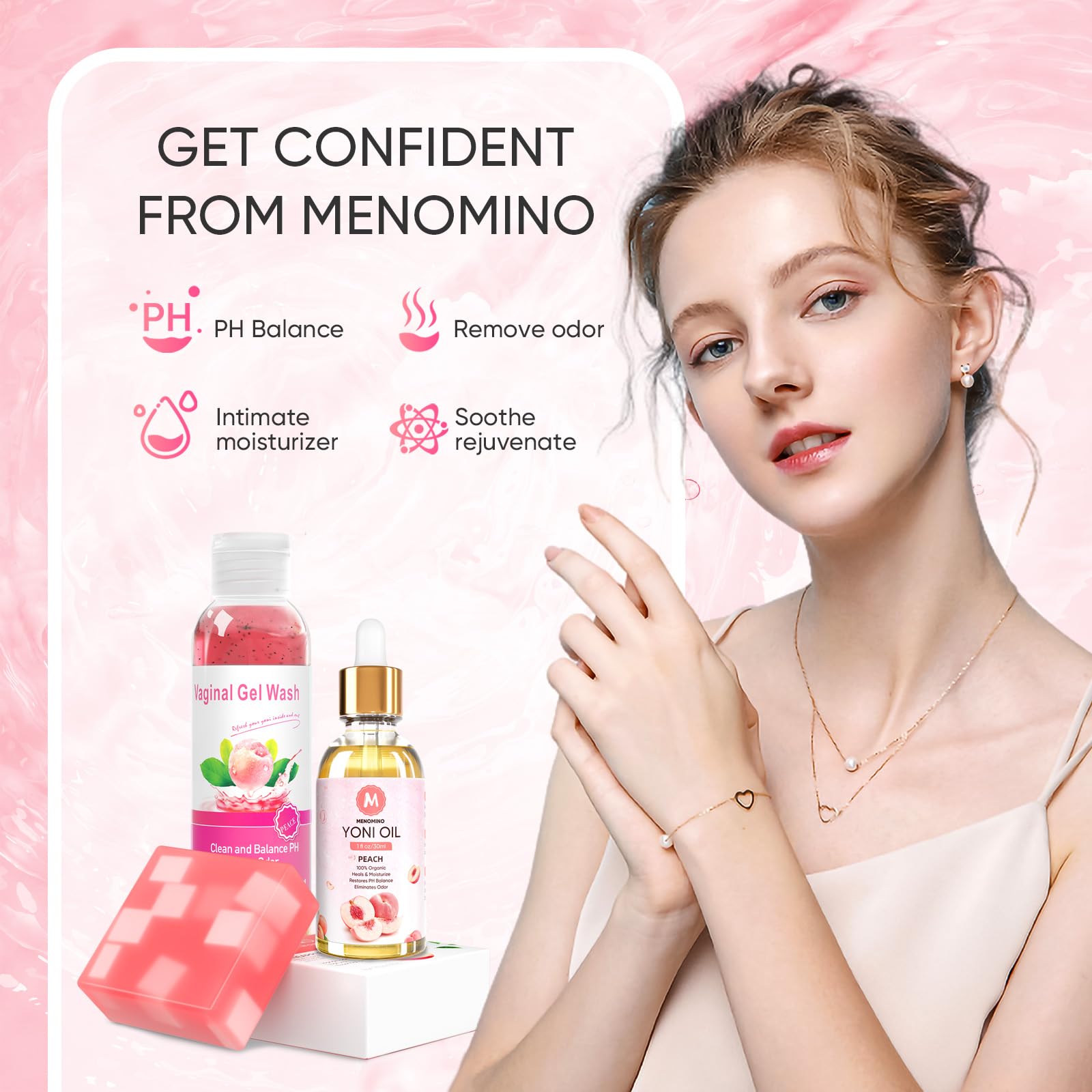 Menomino packaging and ingredients card emphasizing fragrance-free formula.
