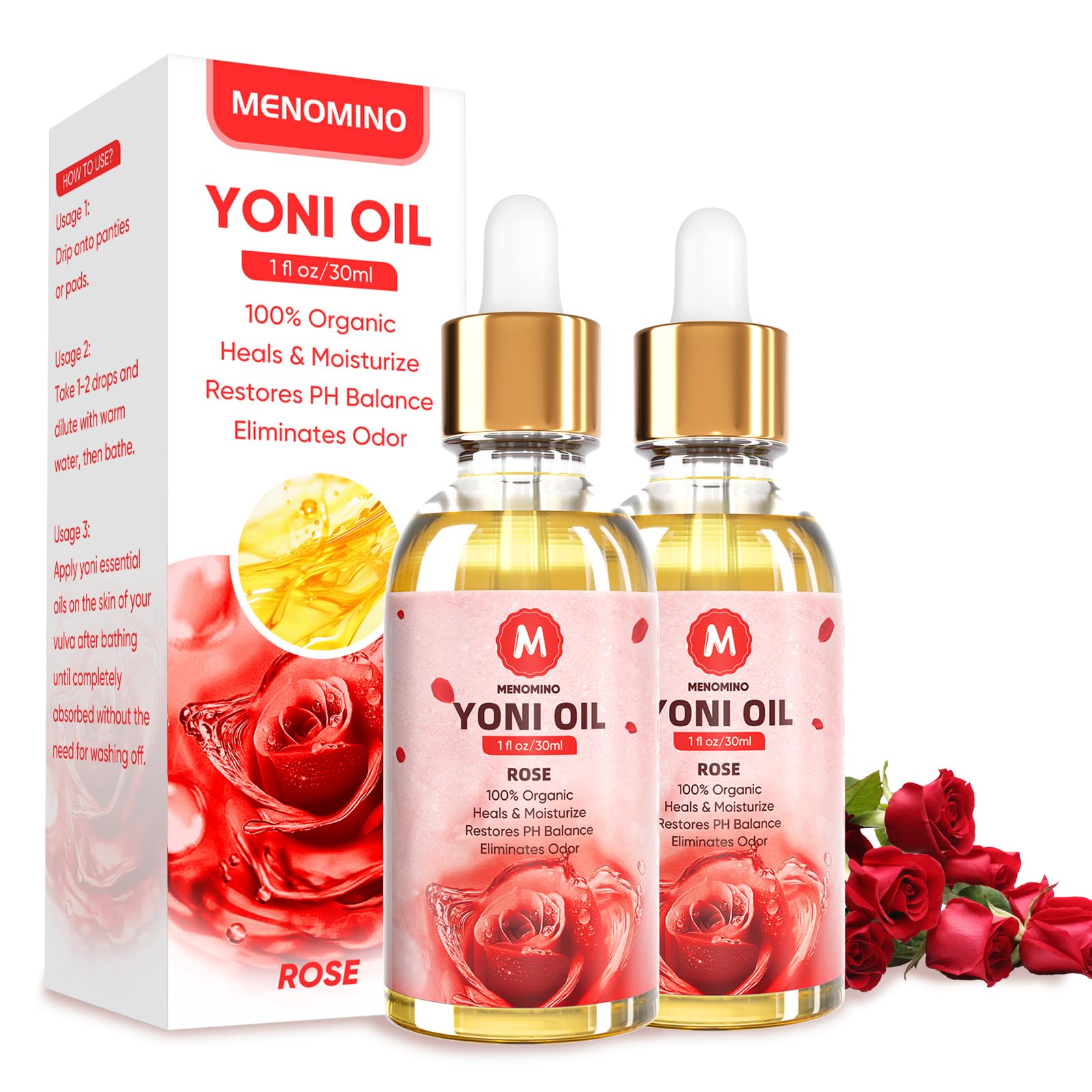 MENOMINO Rose Yoni Oil bottle for daily intimate care and moisture