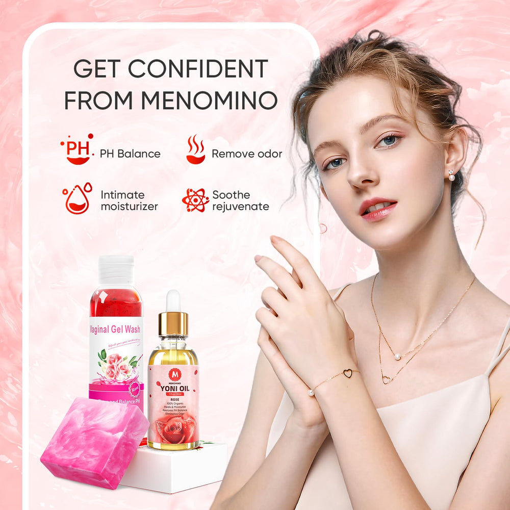 Menomino yoni moisturizing oil provides hydration for intimate skin.