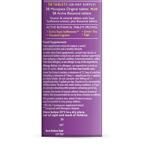 Pack-shot of Menopace Plus active botanical tablets emphasizes dual formula.