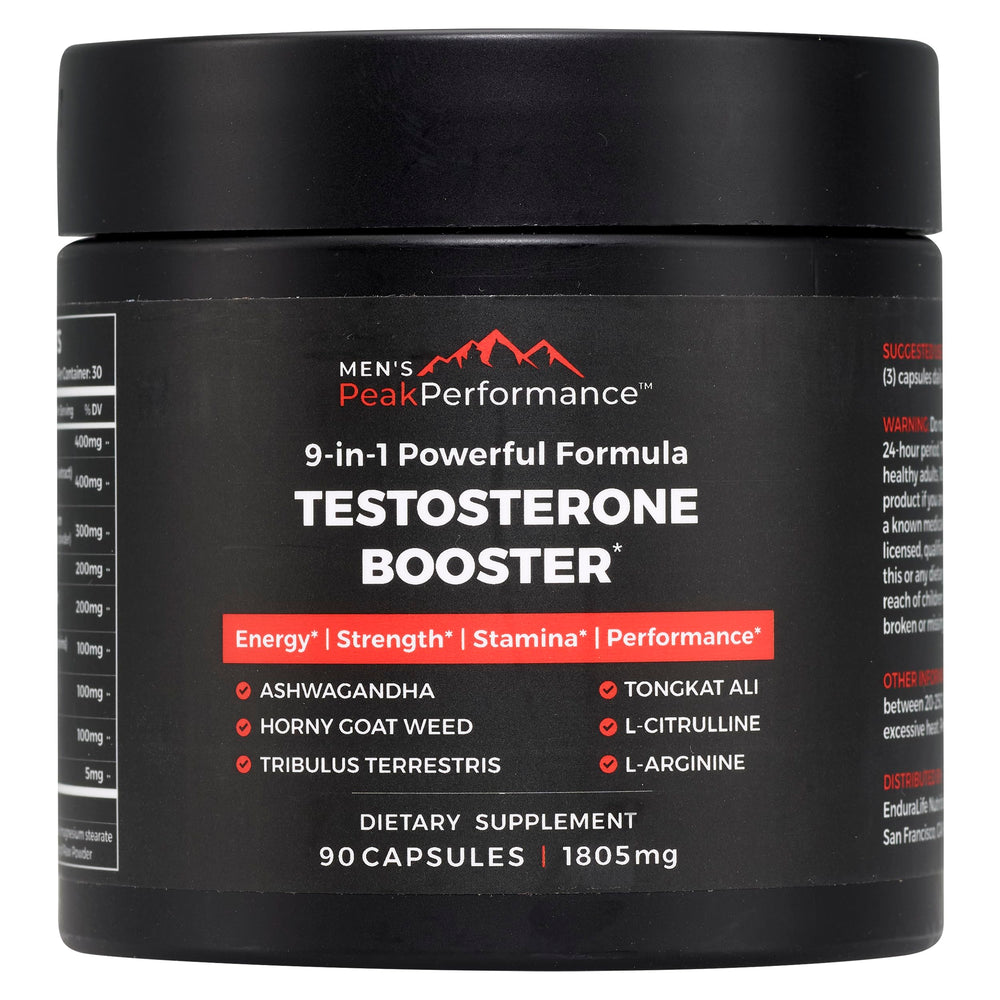 MEN'S PeakPerformance bottle front signaling a complete daily vitality supplement