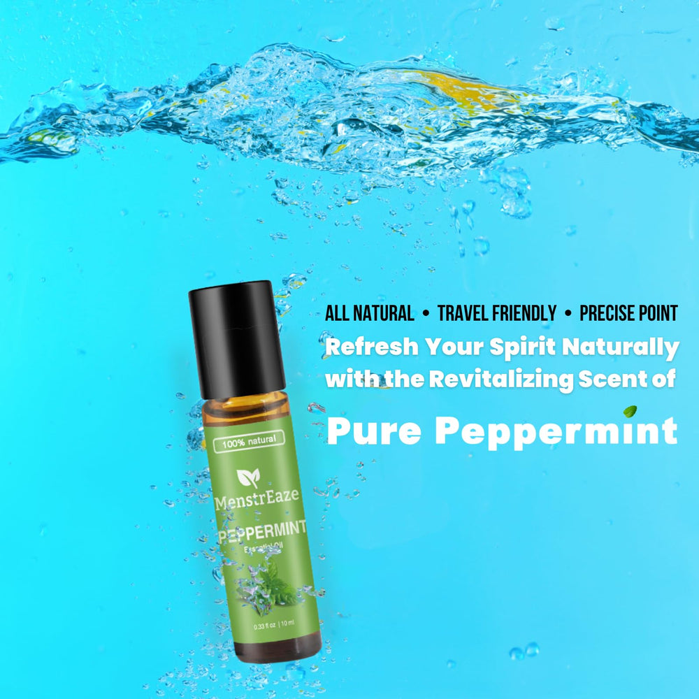 Pocket-sized MenstrEaze roll-on fits in a bag for quick refresh.