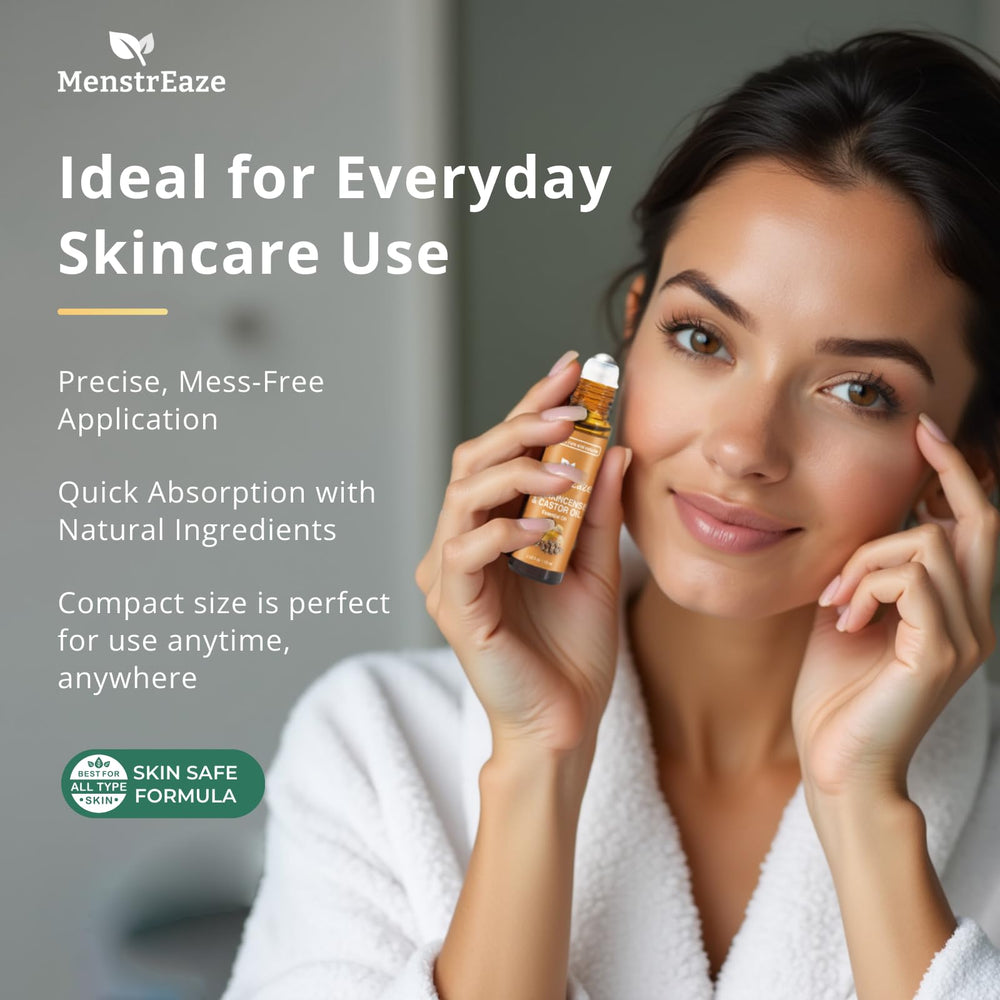 MenstrEaze under-eye care roll-on suitable for morning or night routine.