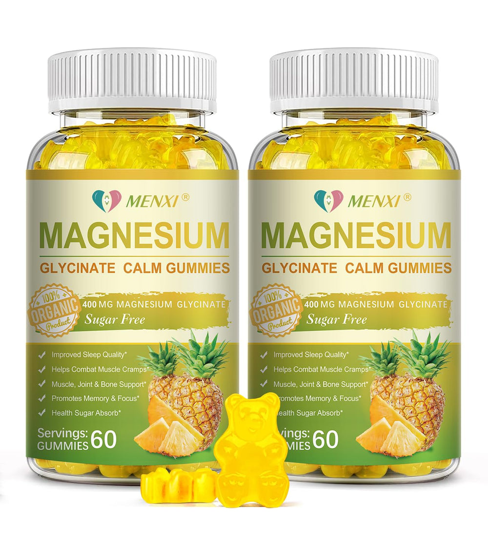 MENXI Magnesium Glycinate Gummies bottle with pineapple flavor for daily relaxation.
