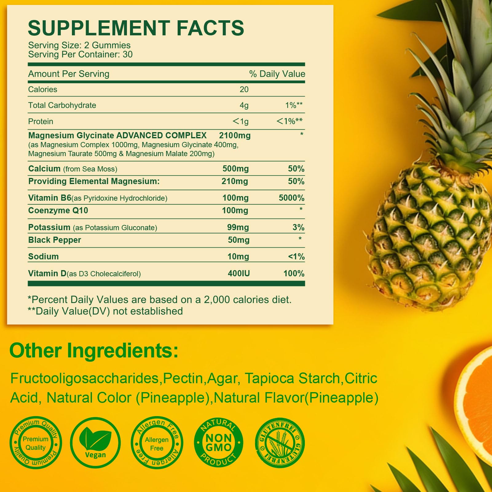 Closeup of MENXI gummies highlighting pineapple flavor and chewy texture for easy intake.