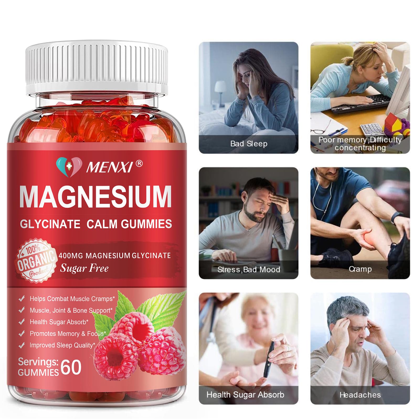 MENXI Magnesium Gummies textured gummies close-up for easy chewing and pleasant taste.