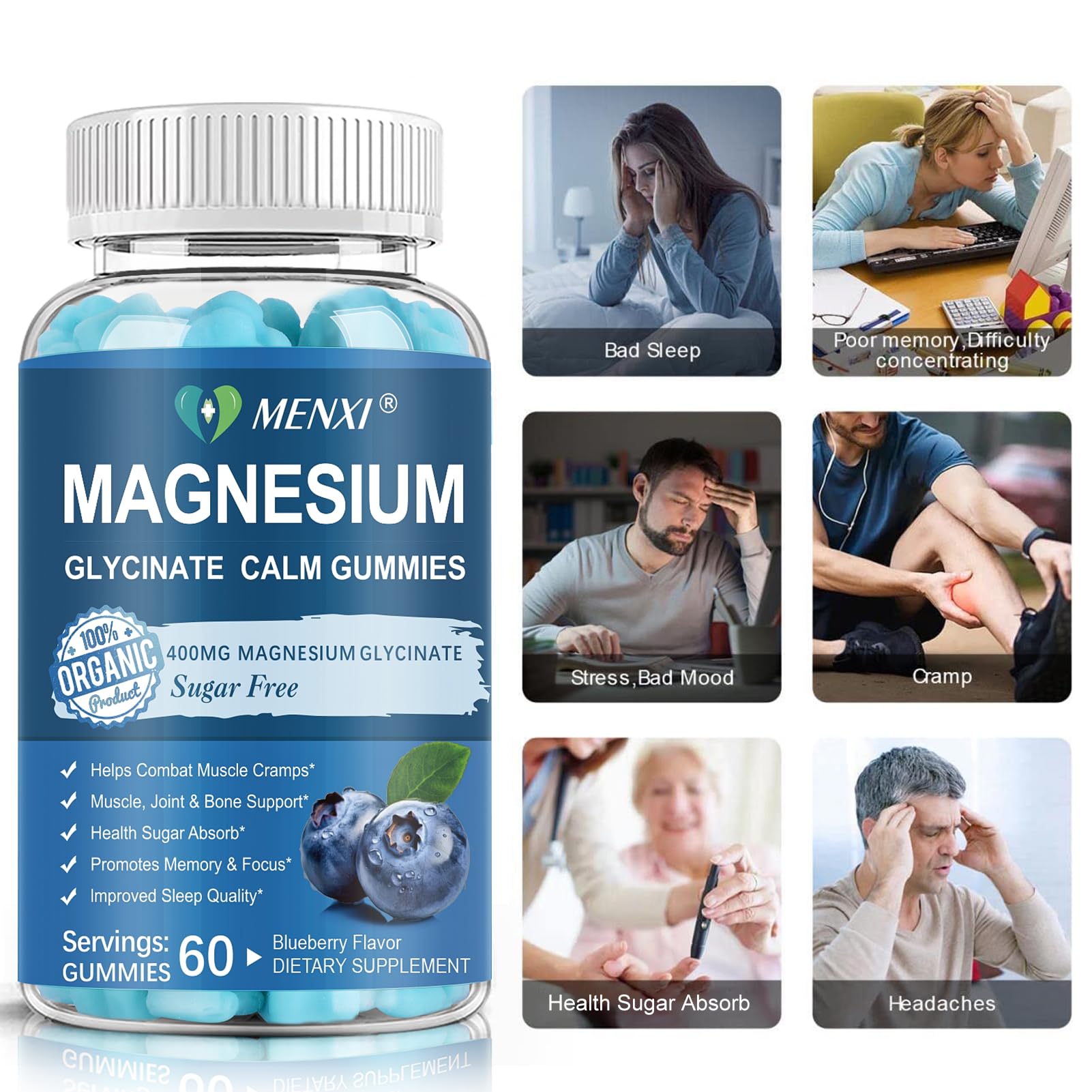 MENXI Magnesium Gummies vegan-friendly icon signals plant-based option.