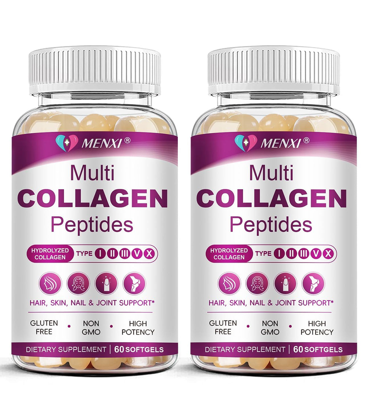MENXI multi collagen softgel bottle for daily skin hair nail and joint support