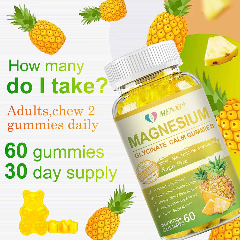 MENXI pineapple-flavored gummies served with a glass of water.