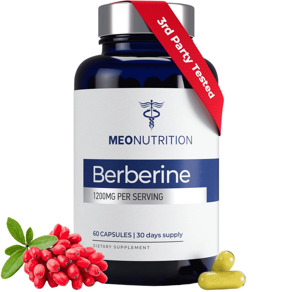 Meo Nutrition Berberine bottle with capsules for daily wellness.
