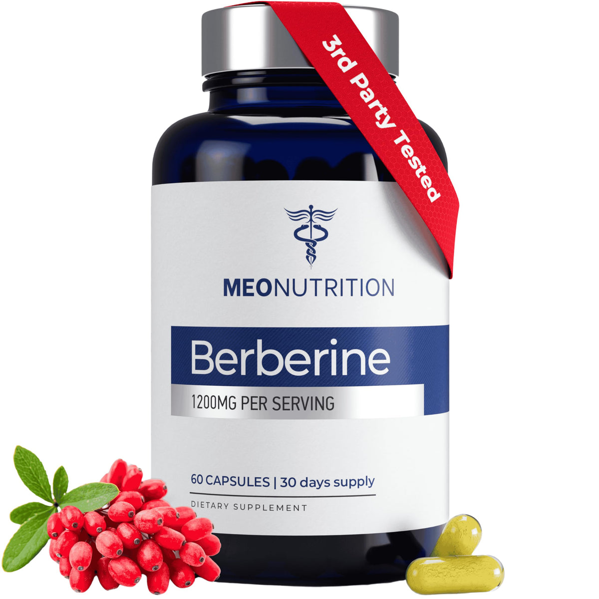 Meo Nutrition Berberine bottle with capsules for daily wellness.