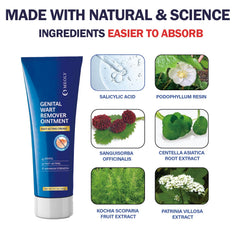 MEOLY Genital Wart Remover Cream label close-up with ingredients for informed care.