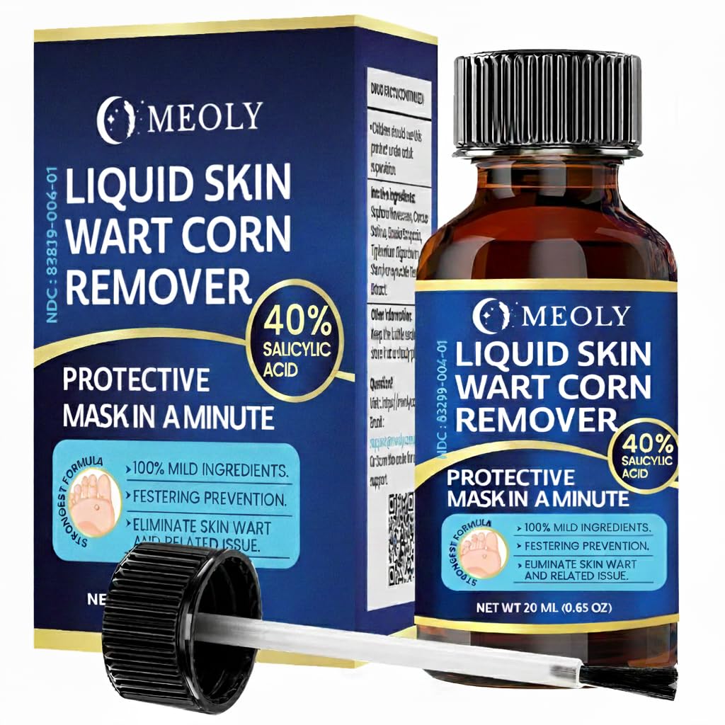 MEOLY Wart Remover bottle closeup showing 40% salicylic acid for targeted treatment.