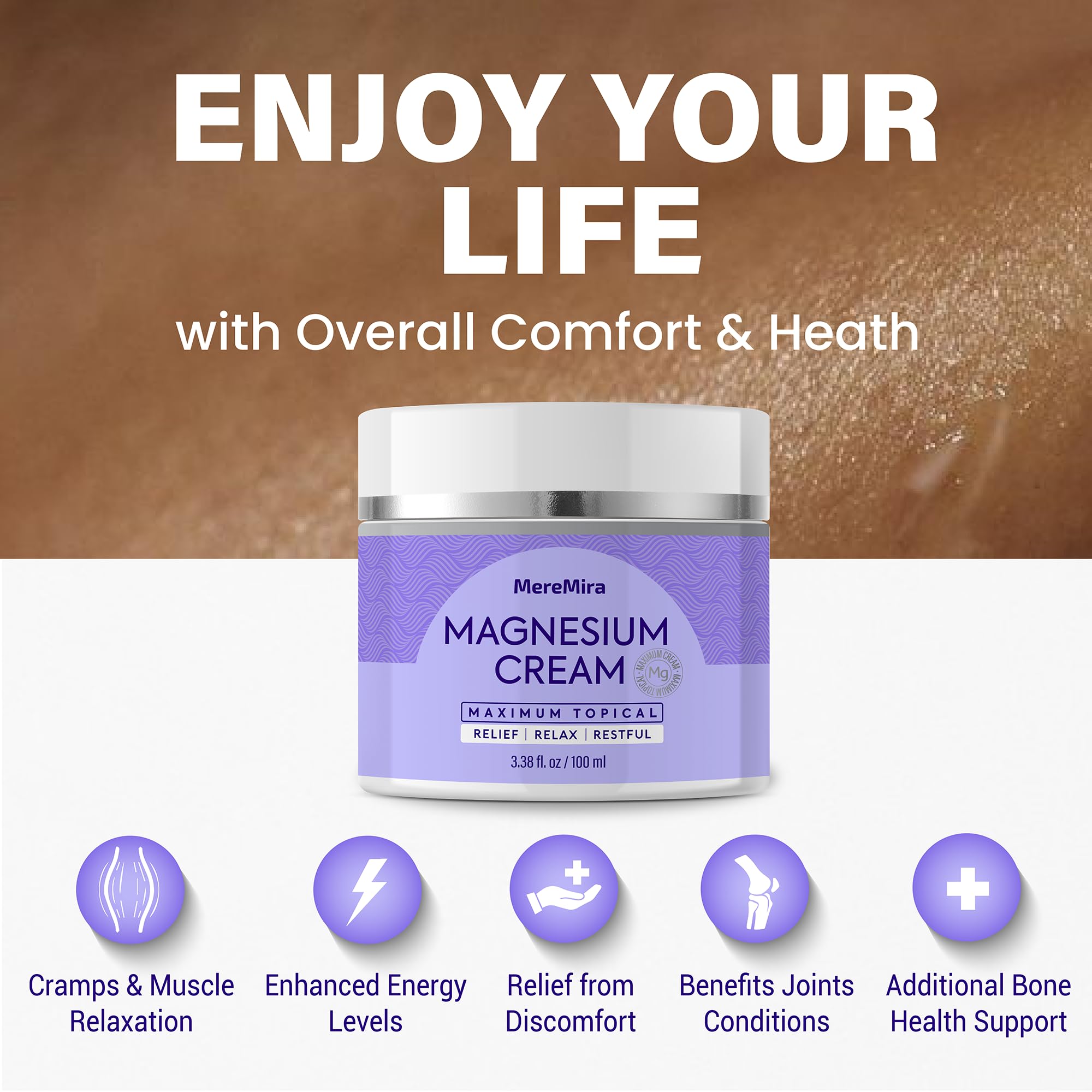 MereMira Magnesium Cream demonstrating skin absorption and gentle hydration.